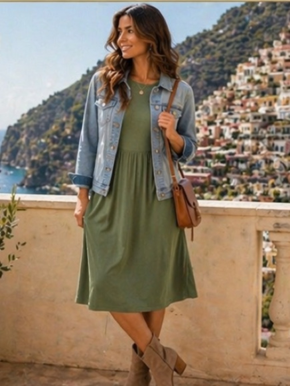 🔥Olive Green Midi Dress Long Sleeve | Effortless Chic Brunch Travel Coastal Styl